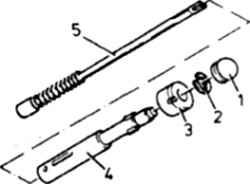 4.10 Элементы рычага переключения передач1. Резиновая втулка2. Стопорная шайба3. Резиновая втулка4. Трубка рычага переключения5. Держатель тросика и пружина.